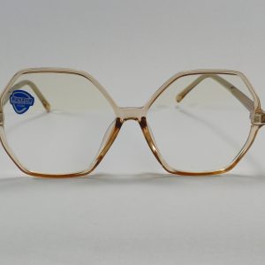 عینک بلوکات چند ضلعی مخصوص مطالعه و کامپیوتر  رنگ جدید قهوه ای آبنباتی با جلد و دستمال