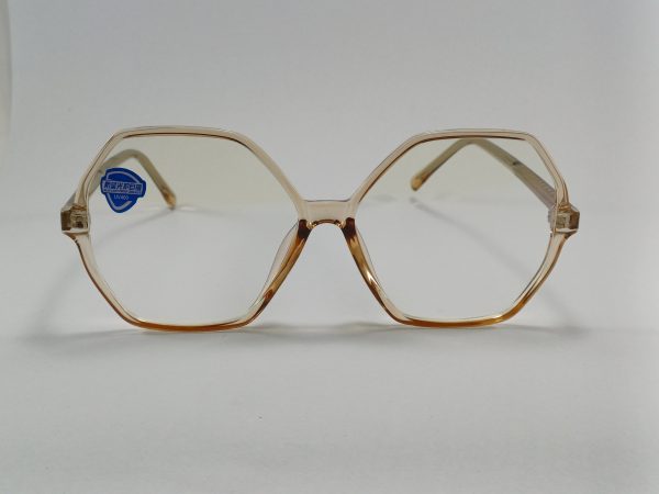 عینک بلوکات چند ضلعی مخصوص مطالعه و کامپیوتر  رنگ جدید قهوه ای آبنباتی با جلد و دستمال