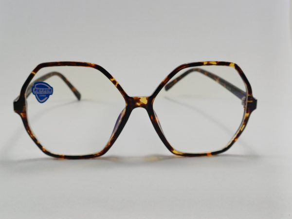 عینک بلوکات چند ضلعی مخصوص مطالعه و کامپیوتر  رنگ تایگر قهوه ای با جلد و دستمال